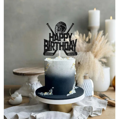Hockey Happy Birthday Cake Topper, Ice Hockey Player Lover Fans Birthday Decorations,  Birth Day Party Decoration Supplies