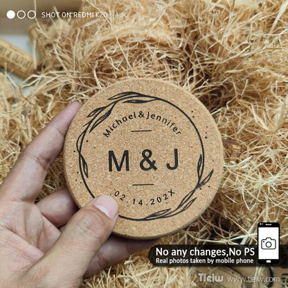 30pcs Personalized Cork Coasters-Tieiw Design-Wedding Favor for Guests Party Bridal Shower Corporate Engraved Coaster Gifts Bulk