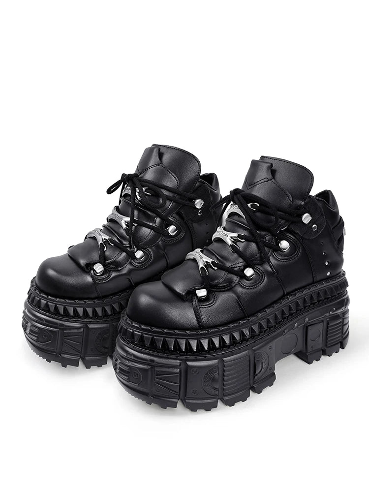2025 Woman Sneakers New Punk Style Women Shoes Gothic Ankle Rock Boots Lace-up Heel Height Platform Shoes Woman Metal Decor