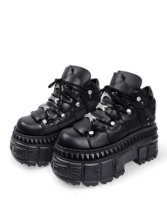 2025 Woman Sneakers New Punk Style Women Shoes Gothic Ankle Rock Boots Lace-up Heel Height Platform Shoes Woman Metal Decor