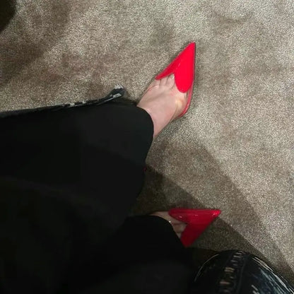 ynpo 2026 Summer Pointed Shallow Mouth Sweet Love Shape Pumps Transparent Pvc Shoes Thin High-Heeled Dress Women'S Sandals