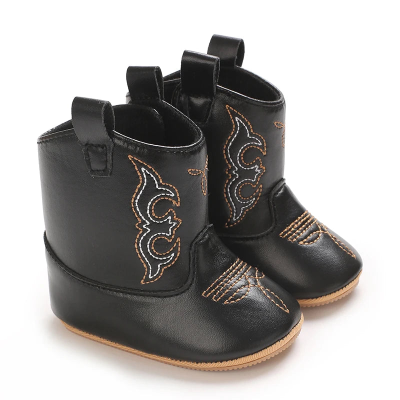Western Cowboy Princess Baby Boots 0-18M Infant Pre-Walker Shoes Soft Sole Embroidered Footwear for Newborn Girls