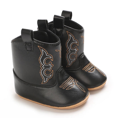 Western Cowboy Princess Baby Boots 0-18M Infant Pre-Walker Shoes Soft Sole Embroidered Footwear for Newborn Girls