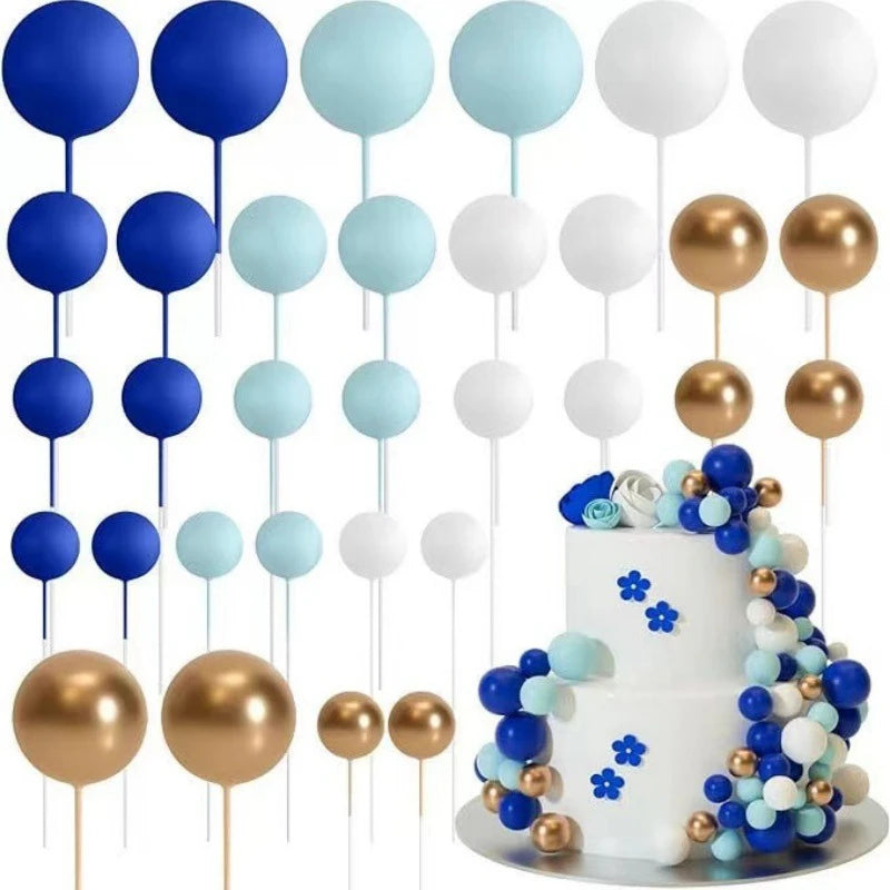 32Pcs Ball Cake Toppers Mini Balloon Cake Topper Sticks Cupcake Foam Ball Kids Jungle Birthday Party Cake Decoration Baby Shower