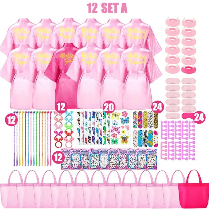6-12Set Birthday Squad Robes Spa Party Favors for Kids Birthday Spa Party Robe for Girls Kimono Satin Robe Hot Pink Party Favor