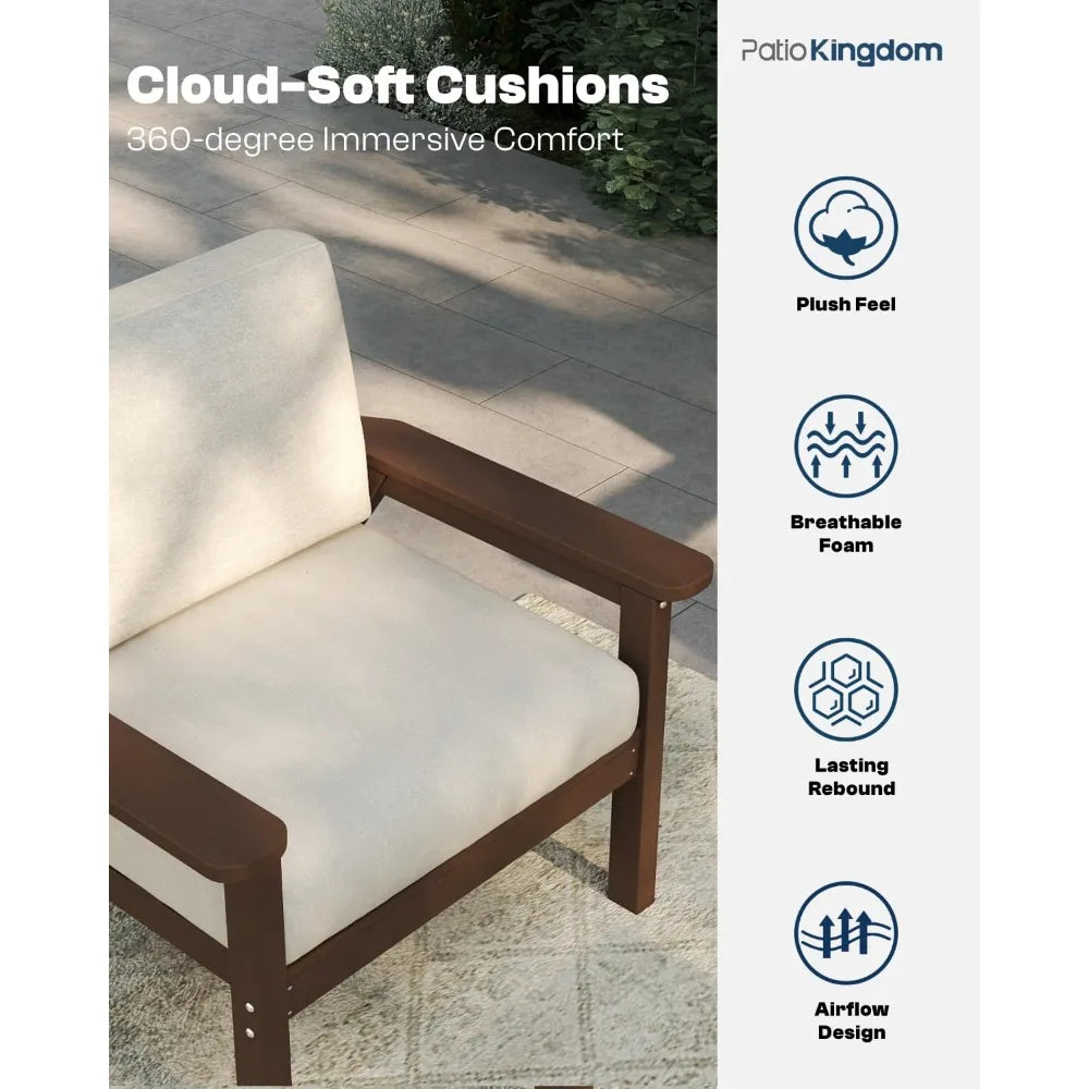 Patio Furniture Set 3 Seats, HDPE Outdoor Sectional with Washable Beige Thick Cushions, Coffee Table & Side Table,, Customized