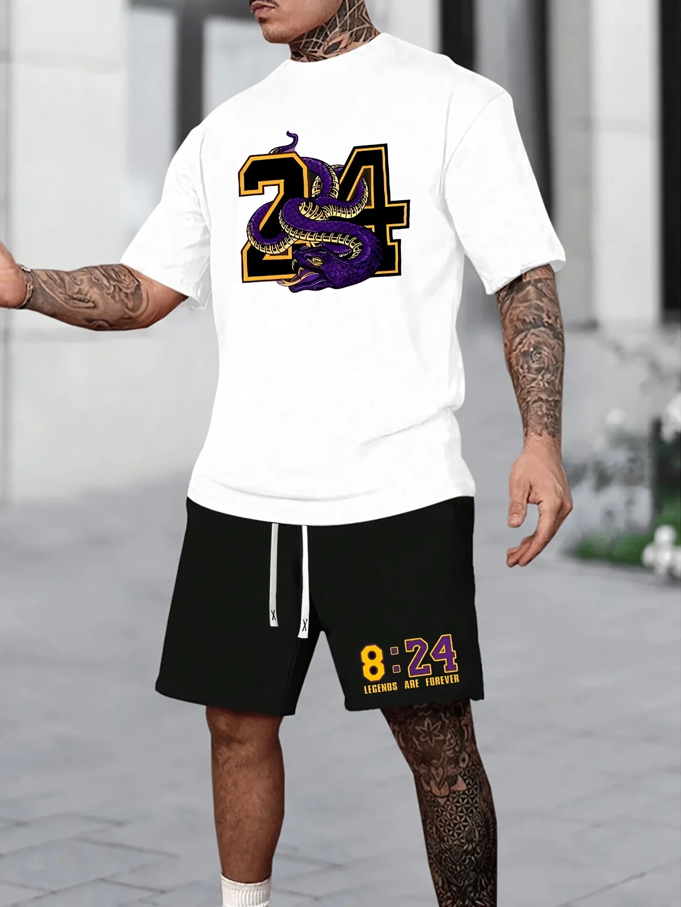 Summer Men's Chicago-Themed Relaxed Set Size 32 Printed T-Shirt and Shorts Set Adult Sports Casual Plus Size Two-Piece Set