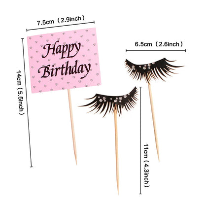 Perfume Lipstick Makeup Brush Cake Topper DIY Women Cupcake Cake Flags Kids Girl Happy Birthday Bride Party Baking DIY Decor