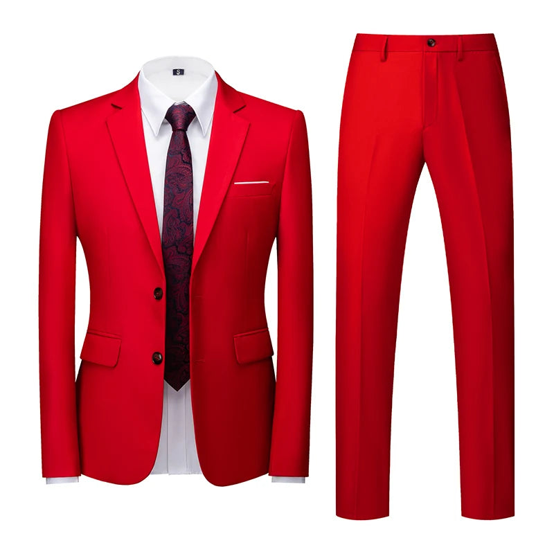 2025 New Solid Two-Button Wedding Suits Set for Men,15 Colors Available Business Casual Slim-Fit Mens Blazer + Pants 2 Piece Set