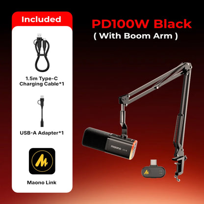 MAONO PD100W Wireless USB Dynamic Microphone Cardioid Microphone One-Touch Mute Noise Reduction RGB for PC Gaming Live Streaming