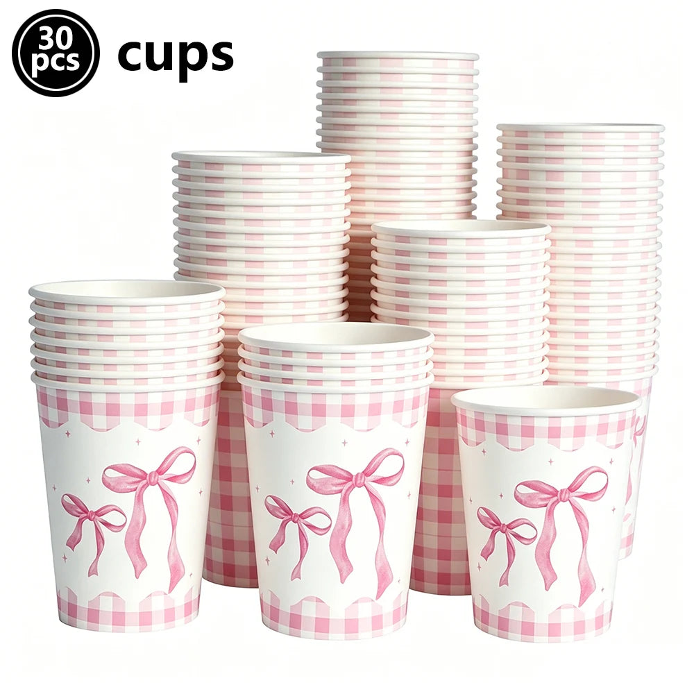 10pcs Bow Cupcake Toppers Birthday Bowknot Ribbons Coquette Pink Bow Cake Decors Bridal Baby Girls Wedding Party Supplies