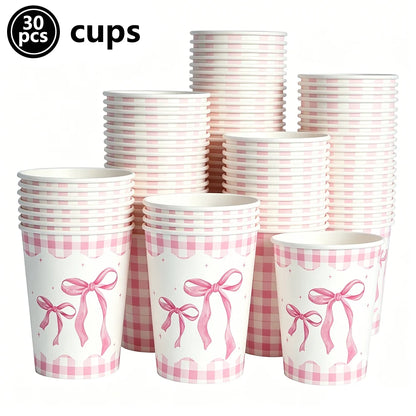 10pcs Bow Cupcake Toppers Birthday Bowknot Ribbons Coquette Pink Bow Cake Decors Bridal Baby Girls Wedding Party Supplies