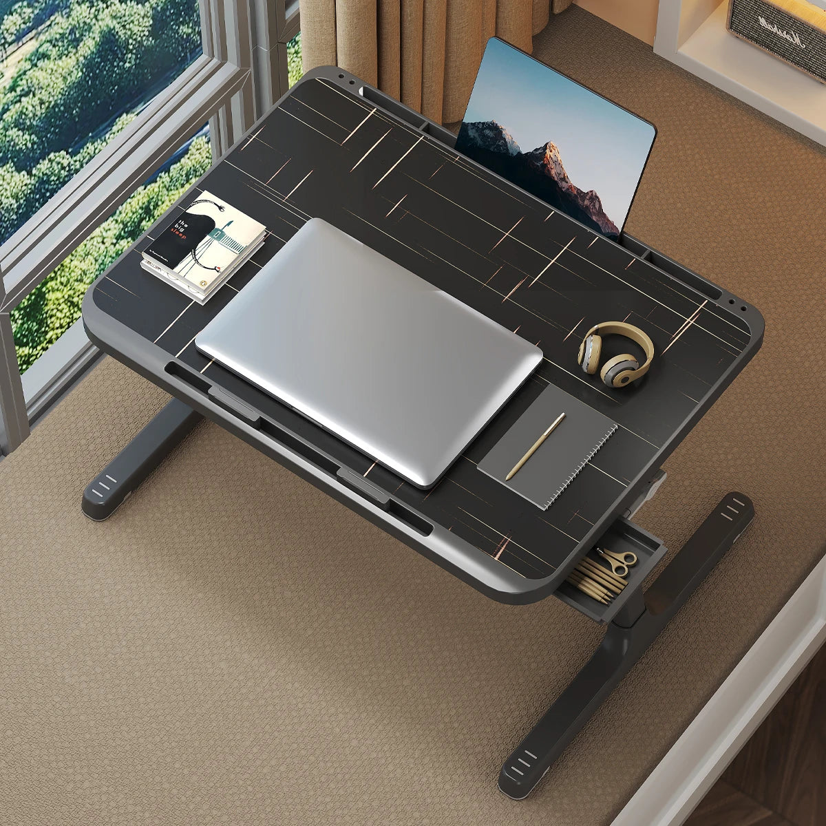 Laptop Tray, Multi-purpose Premium Lapdesk, Height Angle Adjustable, Drawer, Tablet Slot, for Eating, Working, Writing, Gaming,