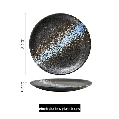 Japanese Style Porcelain Dinner Plate Set for Steak Fruit Salad - Premium Ceramic Dish Microwave Safe Non-Slip Kitchen Gift
