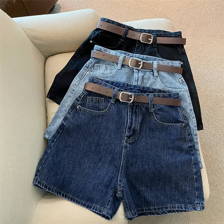 High-Waist Wide-Leg Denim Shorts | Slimming A-Line Loose Fit | Women's Regular Casual Shorts