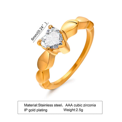 Minimalist Water Drop White Zircon Women Ring, Wave Drop Stainless Steel Ring, 18K Gold Plated Waterproof Luxury Jewelry