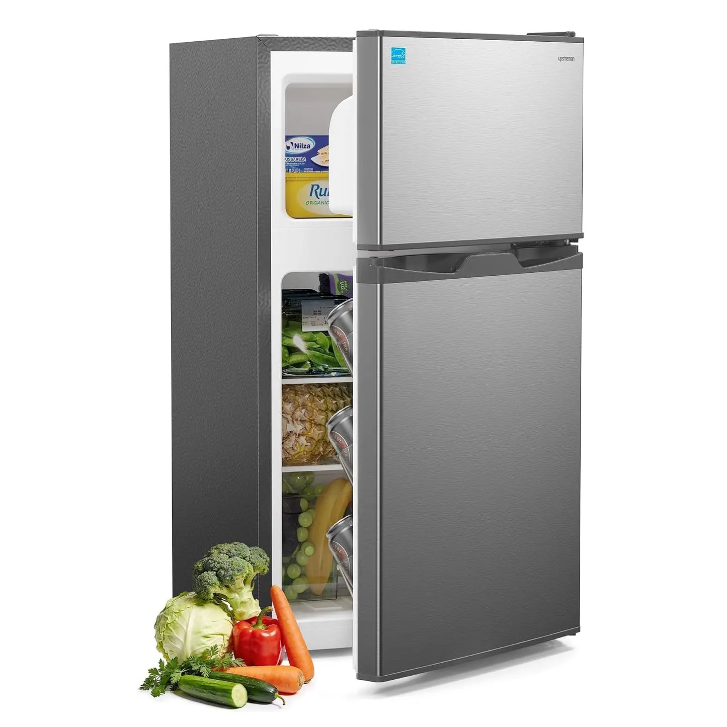 3.1 Cu.Ft Mini Fridge with Freezer, Double Door Small Refrigerator, Adjustable Thermostat, Energy Star Certified Low, Custom