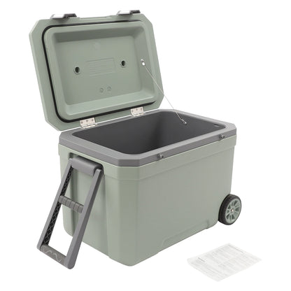 45L Insulated Wheeled Portable Cooler, Long Ice Retention Green Cooler Box, Outdoor Refrigerated Cooler for Fishing with Handle,for Boating, Camping, Travel & Picnic