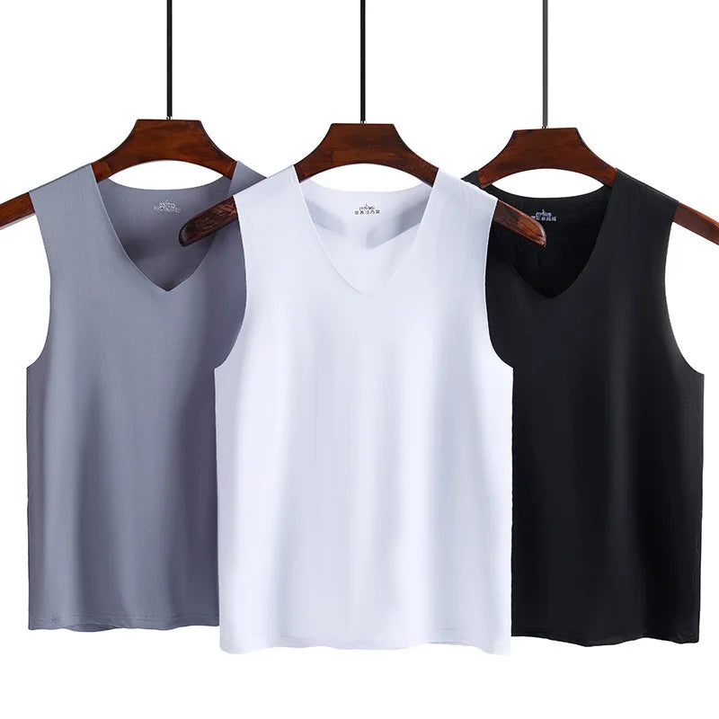 1pcs Summer Mens Vest Ice Silk Seamless Fitness Slim-fit Breathable Underwear Youth Sports Hurdle Sleeveless Undershirt Male Top