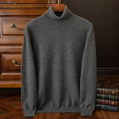 100% cashmere men's pullover business casual solid knitted sweater loose Pull Turtleneck Tops basic Turn down collar Jumper