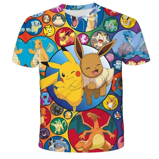 Summer Kids Pokemon Tshirt Kids Clothes Boys Short Sleeve Pikachu T-shirts Girls Sweatshirts Casual Wear Men Women Cool T-shirts