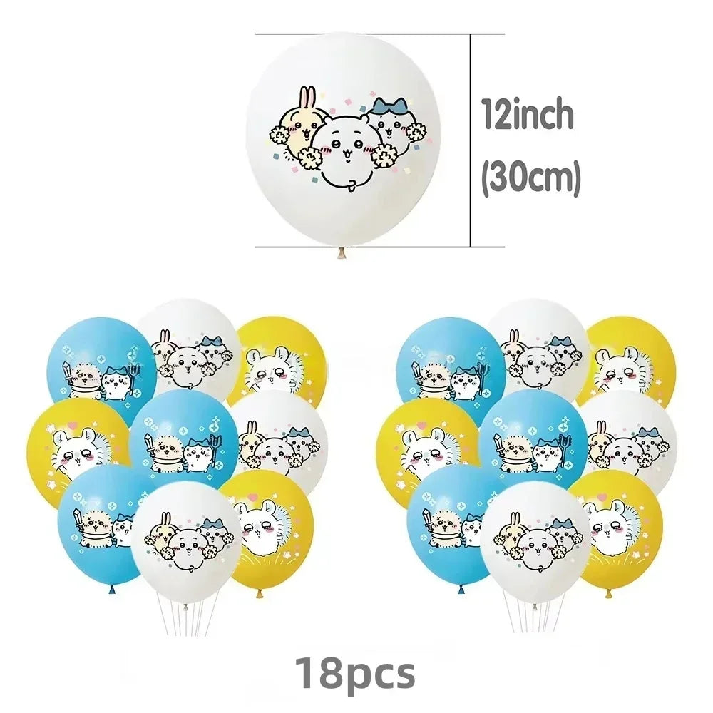 Chiikawa kawaii Happy Birthday Party Decorations Cute plate Banner Cake Topper Flag Balloons Disposable tableware Decorations