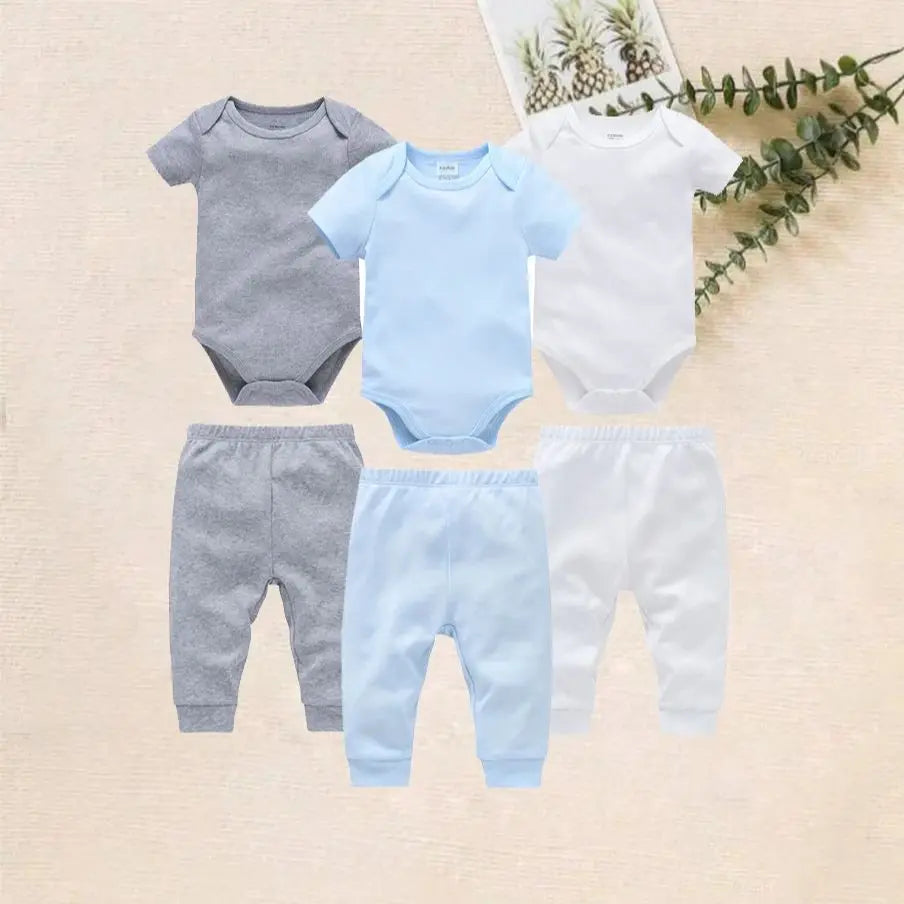 2/6 Pcs/lot Muslin Blank Baby Rompers Pants Set Plain Colors Summer Short Sleeve Bodysuit Kids Clothing Set Boys Clothes