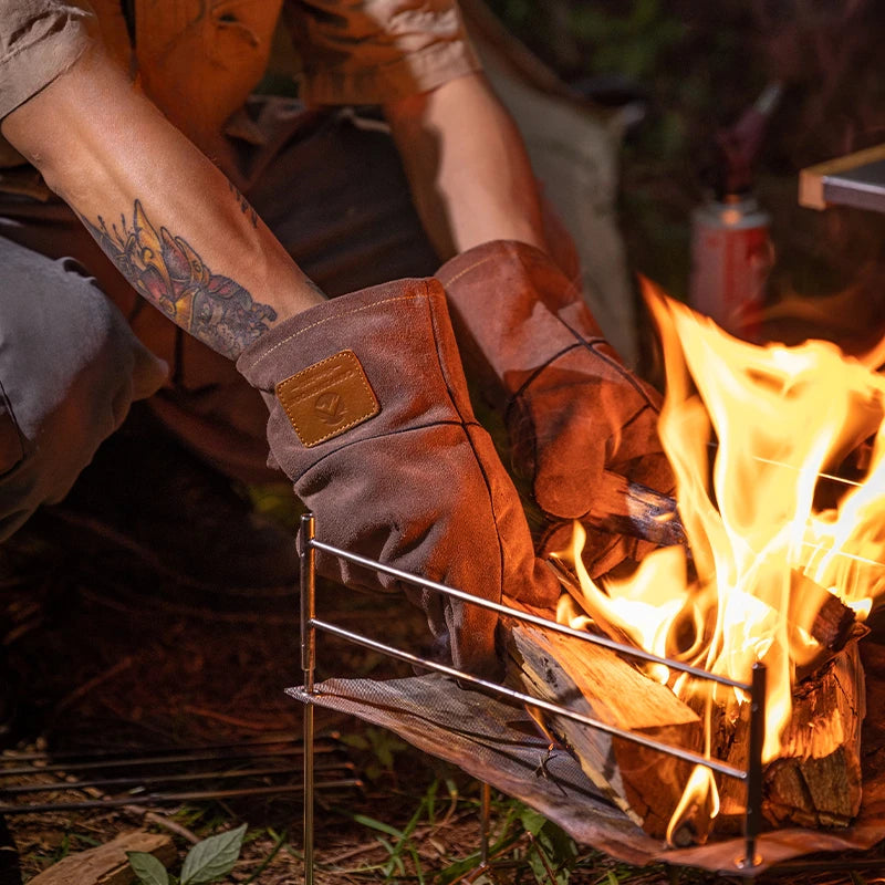 Campingmoon  Flame Retardant Heat Insulation Leather High Temperature Outdoor Camping Picnic BBQ Gloves