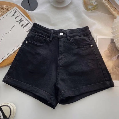High Waist Wide Leg Casual Jeans Shorts Women's Summer Fashion Slimming A-Line Shorts Blue Denim High Waist Loose Cover Hip