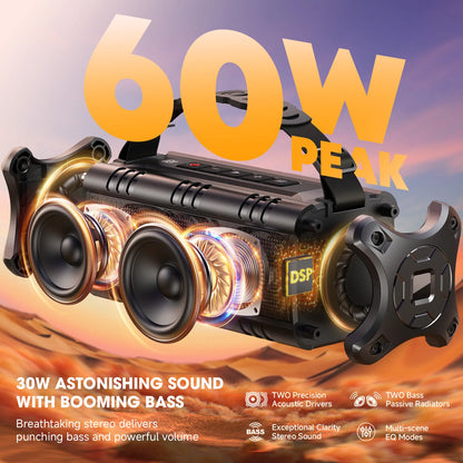 W-KING D8mini-1 Bluetooth Speaker, 30W Portable Wireless Loud Speakers, IPX6 Waterproof Outdoor Speaker, 24H Playtime, EQ, AUX, TF Card