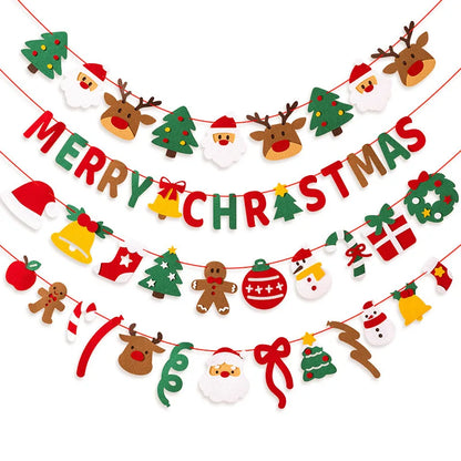 DIY Handmade Pull Flag Banner with LED Light String Merry Christmas Holiday Ornaments Home Room Background Christmas Decoration