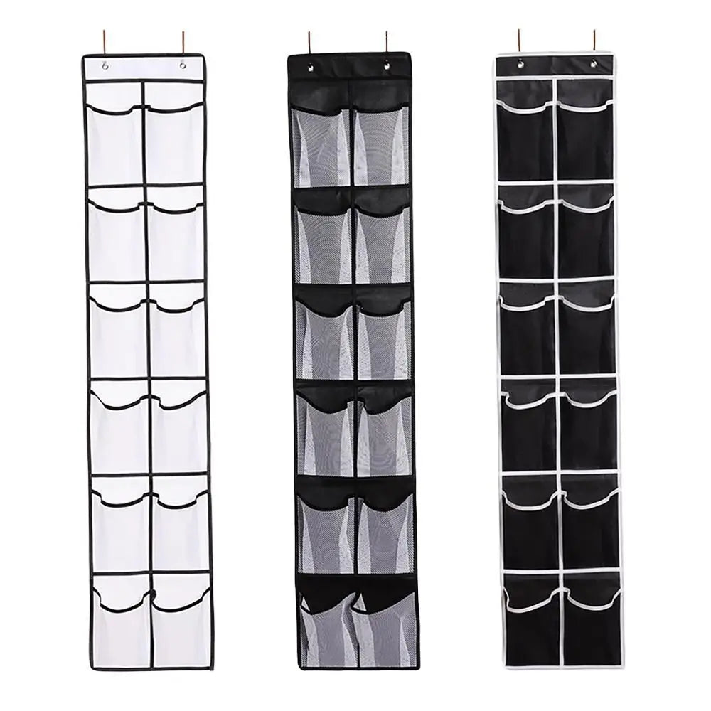 12 Pockets Shoe Underwear Hanging Holder with 2 Hooks Mesh Hanging Bag Over Door Hooks Shoes Organizer Closet Holder