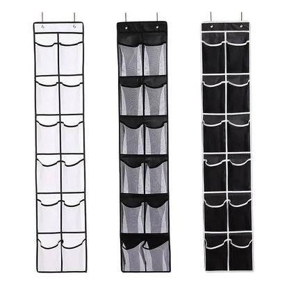 12 Pockets Shoe Underwear Hanging Holder with 2 Hooks Mesh Hanging Bag Over Door Hooks Shoes Organizer Closet Holder