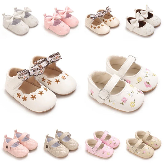 0-1Year Baby Shoes Infant Pre-Walker Shoes Girls Princess Bow Shoes Cute Breathable Flower Soft Sole Casual Sports Footwear