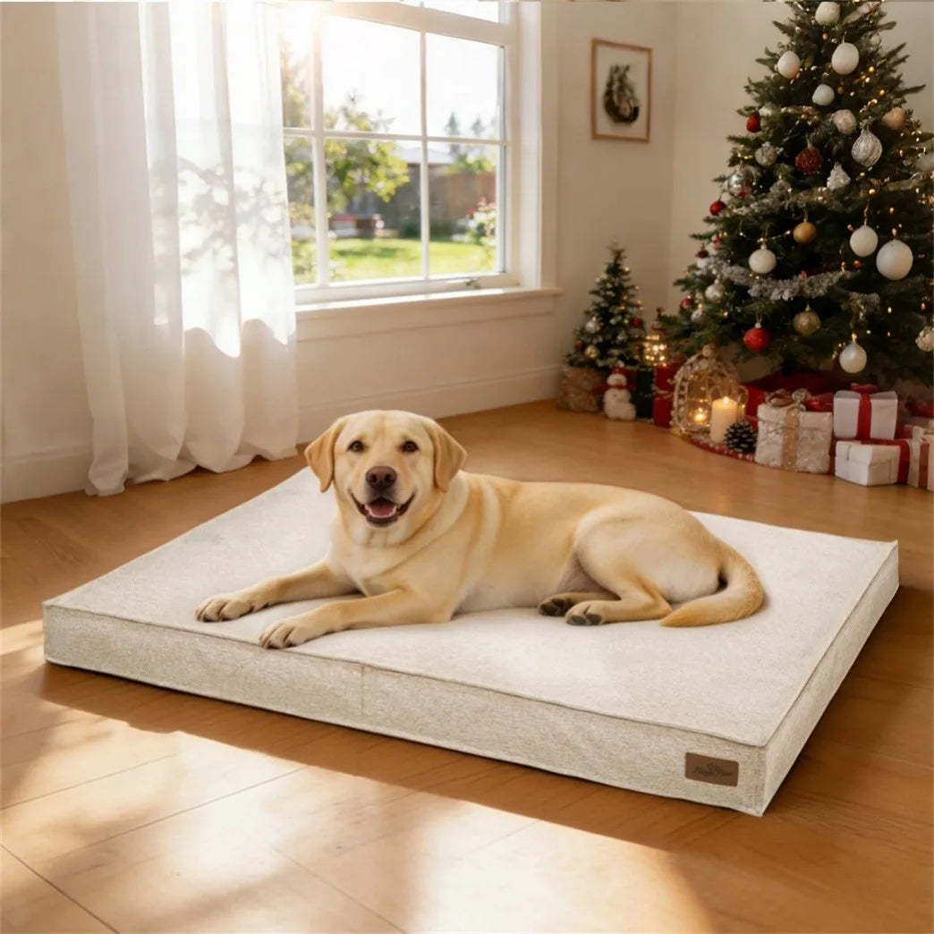 Large Dog Bed Washable Rectangular Dog Pet Pillow Bed with Linen Cover Foam Base Waterproof Lining Calming Sleep Pet Bed Mattress