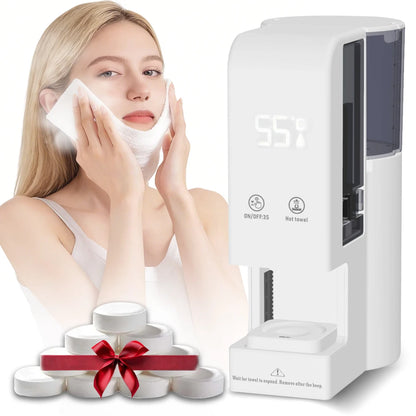 Hot Face Towel Warmer Machine Dispenser 5-Second Warming Disposable with 55°C Constant Temperature & Voice Alerts, Portable