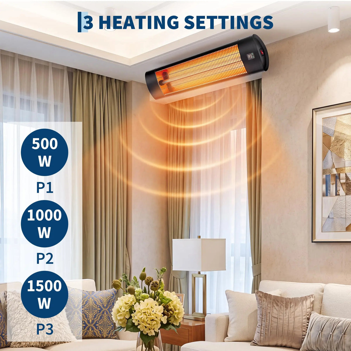 1500W Carbon Fiber Infrared Patio Heater Outdoor Electric Wall Mount With Remote, 24h Timer, 3 Heat Modes For Garage Porch Areas