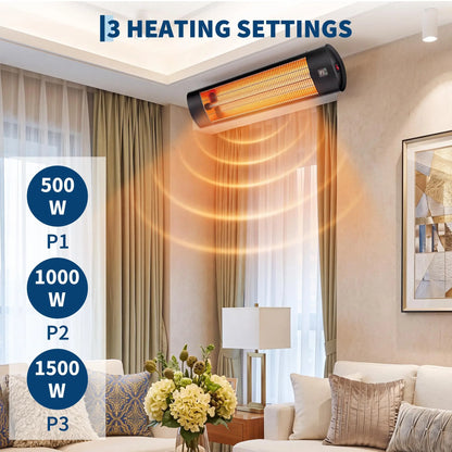 1500W Carbon Fiber Infrared Patio Heater Outdoor Electric Wall Mount With Remote, 24h Timer, 3 Heat Modes For Garage Porch Areas
