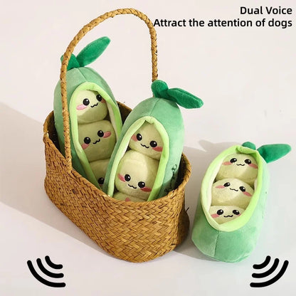 Soft Plush Pea Pod Pet Foraging Toy Squeaky Bite Resistant Teeth Grinding Anxiety Relief Interactive Puppy Training Accessory