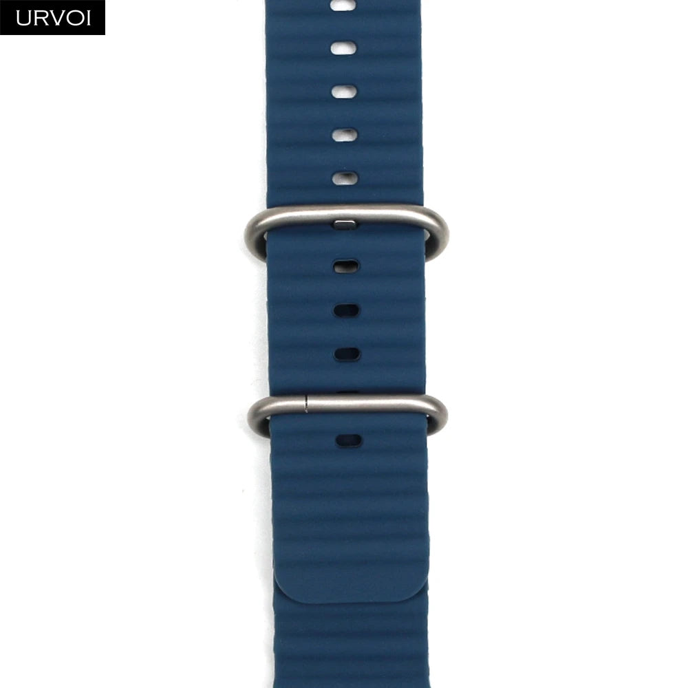 URVOI Ocean Band for Apple Watch Ultra 4 3 2 Strap Series 12 11 10 SE Sport Band for iWatch Silicone Wristband Black Buckle 49mm