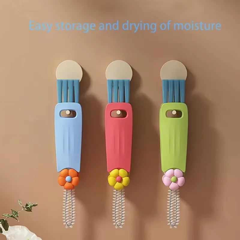 Flower Petal Three-Piece Cup Lid Brush, Water Bottle Gap Straw Cleaner, Cup Lid Gap Cleaning Brush, Cup Cleaning Tool
