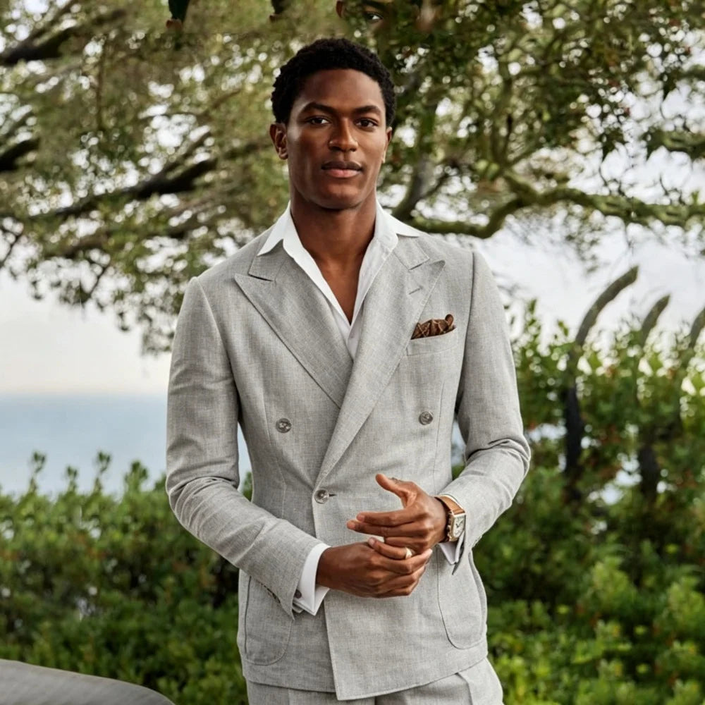 Summer Linen Double Breasted Suits for Men 2 Pieces Separates Blazer Pants for Beach Wedding Casual Party Guest Men Suits 2026