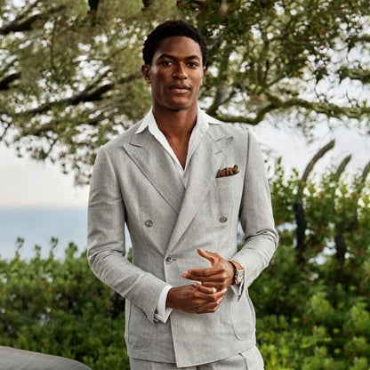 Summer Linen Double Breasted Suits for Men 2 Pieces Separates Blazer Pants for Beach Wedding Casual Party Guest Men Suits 2026