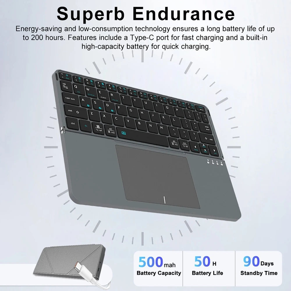 bluetooth Wireless Keyboard for Tablet/Phone/PC, Foldable Keyboard w/ Detachable Magnetic Leather Stand Ultra-Long Battery Life