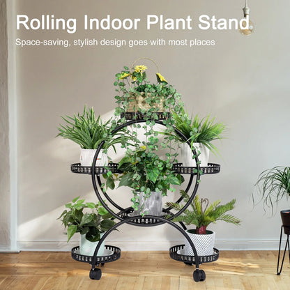 Heavy Duty Metal Plant Stand with Lockable Wheels Garden Cart Flower Pots Holder for Indoor Outdoor Use