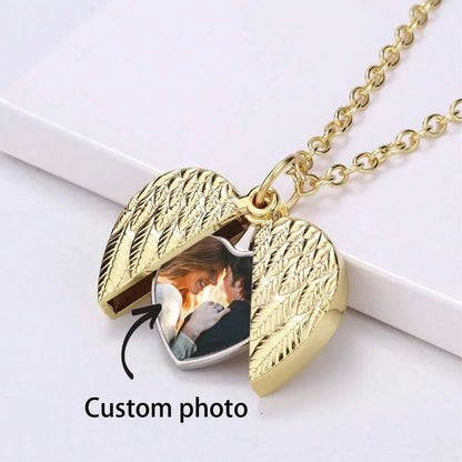 Custom photo pendant commemorative necklace, personalised heart-shaped photo angel wing pendant necklace, personalised gift