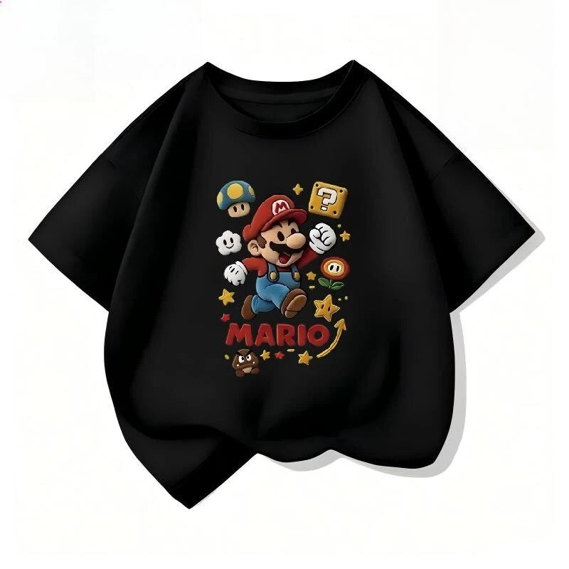Oversized Kids Cotton T-shirt Super Mario Bros Cartoon Graphic Tees Boys Girls Harajuku Short Sleeve Casual Tops Toddler Clothes