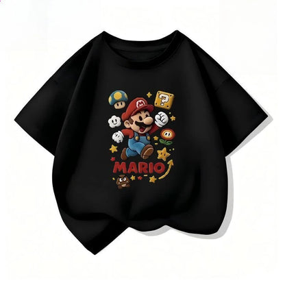 Oversized Kids Cotton T-shirt Super Mario Bros Cartoon Graphic Tees Boys Girls Harajuku Short Sleeve Casual Tops Toddler Clothes