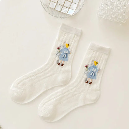 Transparent Crystal Silk Socks Women Fashion Ultra-thin Summer Harajuku Crew Socks Flower Streetwear Elastic Long Mesh Socks