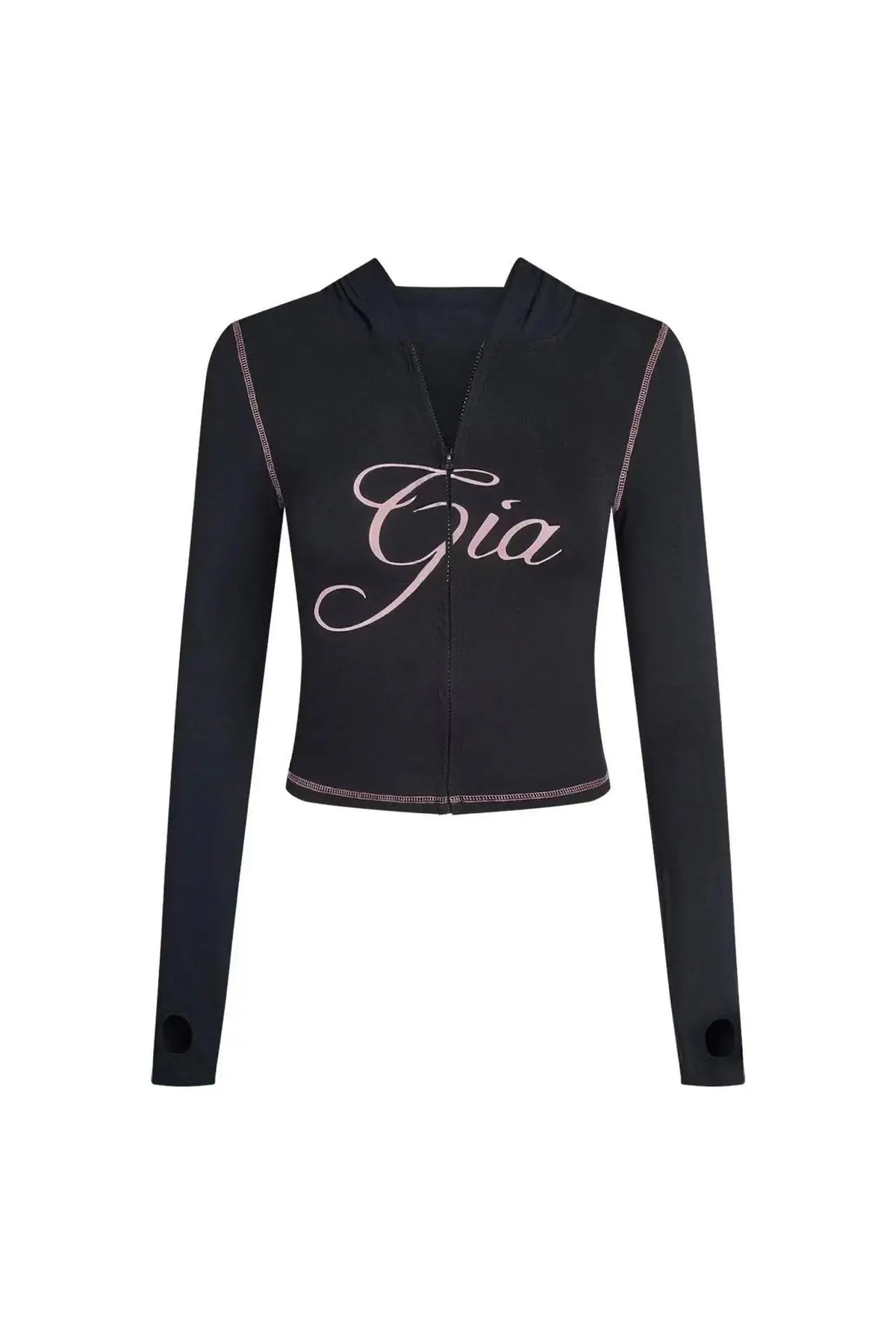Gia Straight Shoulder Slim Letter Print Slim Hooded Zipper Short Jacket Sports Casual Pants Set